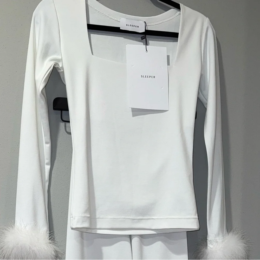 Sleeper White Marabou-Trim Pajama Set